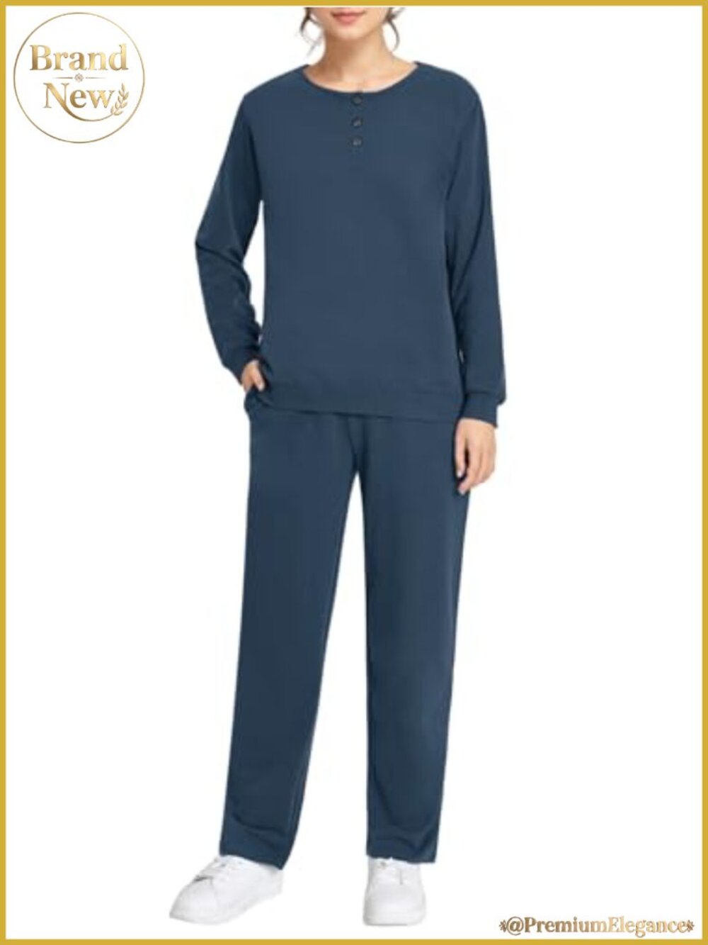 Petite Cotton Sweatsuit Set Button Down Sweatshirt Jogger Sweatpants